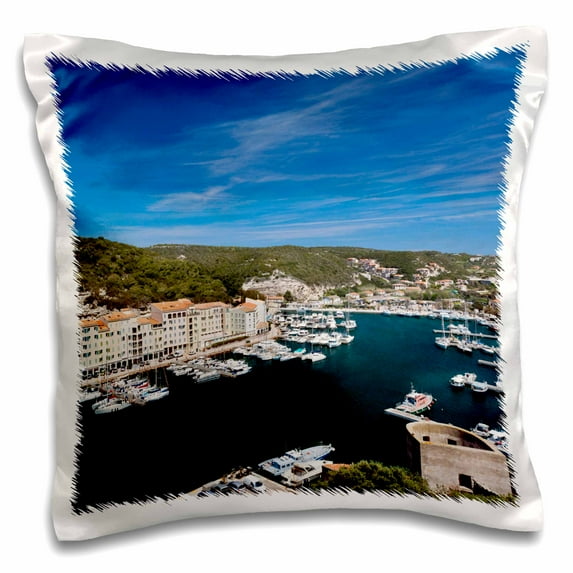 3dRose, France, Corsica, Bonifacio, view of the port - EU09 WBI3403 - Walter Bibikow, 16x16 inch Pillow Case