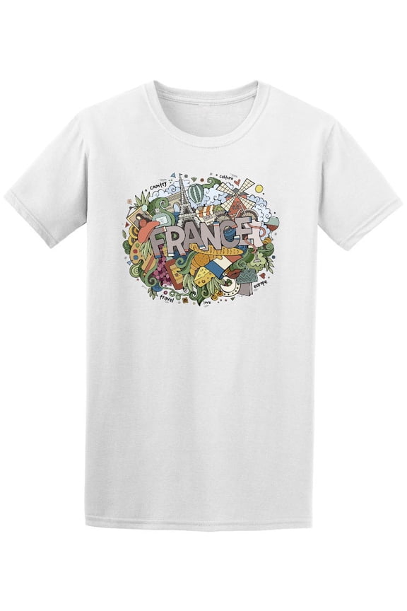 France Country Paris Doodle T-Shirt Men -Image by Shutterstock, Male Large