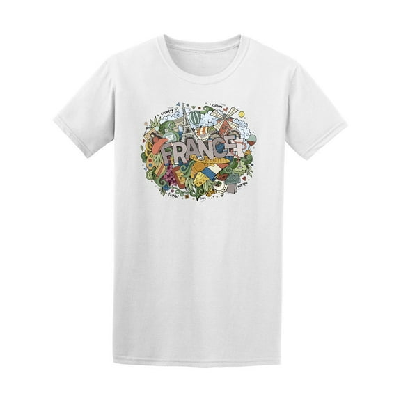 France Country Paris Doodle T-Shirt Men -Image by Shutterstock, Male Medium