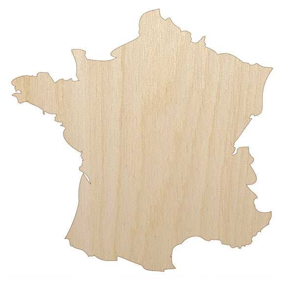 France Country Solid Wood Shape Unfinished Piece Cutout Craft DIY Projects - 6.25 Inch Size - 1/8 Inch Thick
