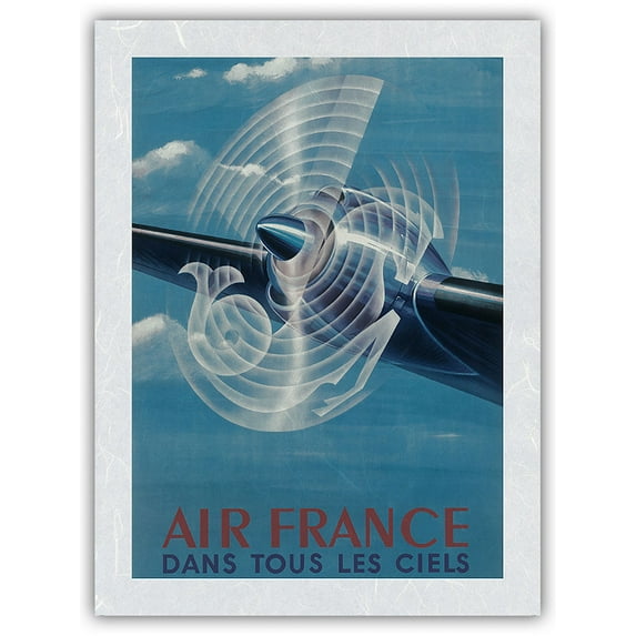 France - Dans Tous les Ciels (In All the Skies) - Trojan Horse - Vintage Airline Travel Poster c.1948 - Japanese Unryu Rice Paper Art Print (Unframed) 12 x 16 in