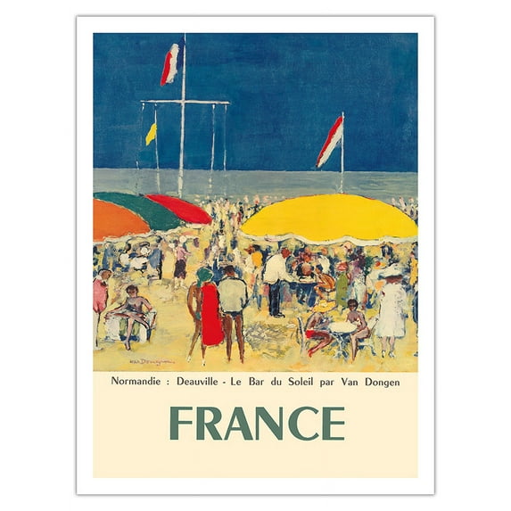 France - Deauville Normandie (Normandy) - Le Bar du Soleil (The Sunshine Bar) - Vintage Travel Poster by Kees Van Dongen c.1960 - Fine Art Matte Paper Print (Unframed) 24x32in