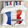 thumbnail image 1 of France Duvet Cover Set, Illustration of French Map Showing Marseille on Plain Backdrop, Decorative 3 Piece Bedding Set with 2 Pillow Shams, Queen Size, White Azure Blue and Scarlet, by Ambesonne, 1 of 2