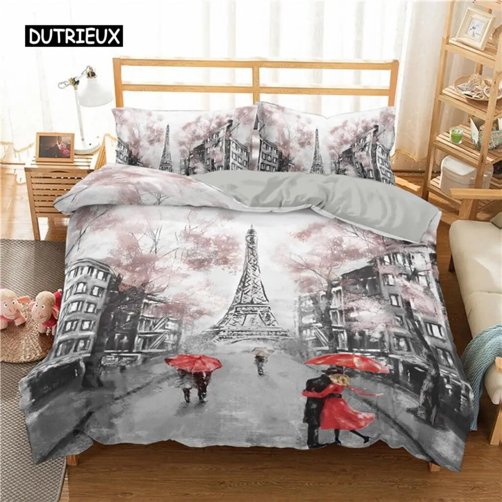 France Eiffel Tower Duvet Cover Romantic Couple Comforter Cover