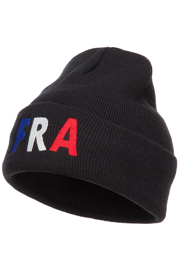 France FRA Flag Embroidered Long Beanie - Black OSFM