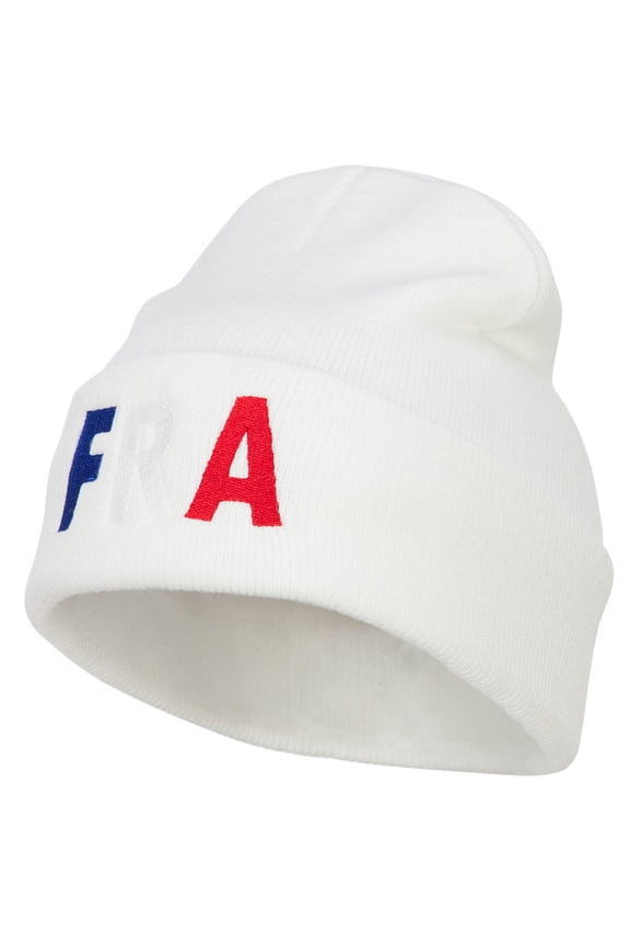 France FRA Flag Embroidered Long Beanie - White OSFM