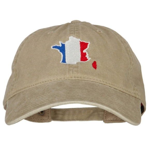 France Flag Map Embroidered Washed Cotton Twill Cap - Khaki OSFM