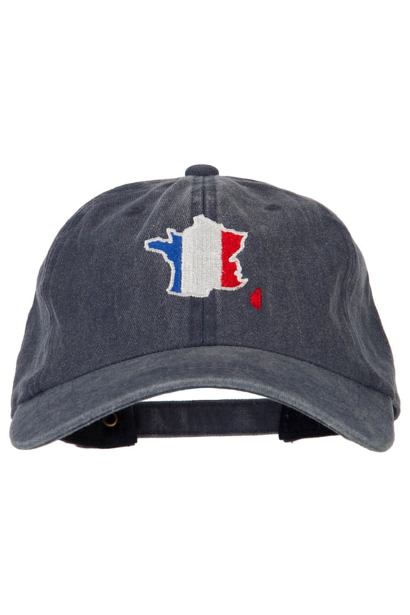 France Flag Map Embroidered Washed Cotton Twill Cap - Navy OSFM