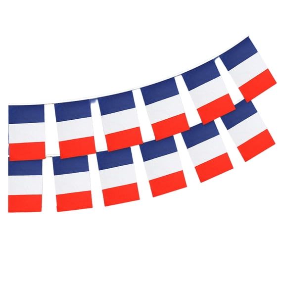 France Football Bunting Decorations With 20 Printed Flags, 5.5X8.3In Per Flag, Self-Shortening Rope And Clear Printing For Match Watching, Theme Parties And Bar Setup, 18Ft Long