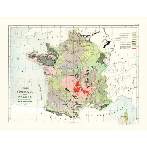 Historic Map - France Geological - Cortambert 1880 - Vintage Wall Art