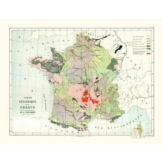 Historic Map - France Geological - Cortambert 1880 - Vintage Wall Art