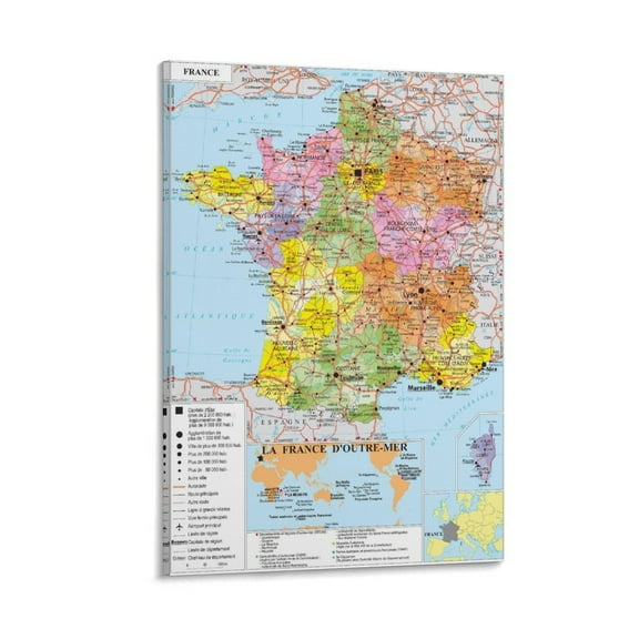 France Map Posters Art Poster Canvas Painting Decor Wall Print Photo Gifts Home Modern Decorative Posters 08x12inch(20x30cm)