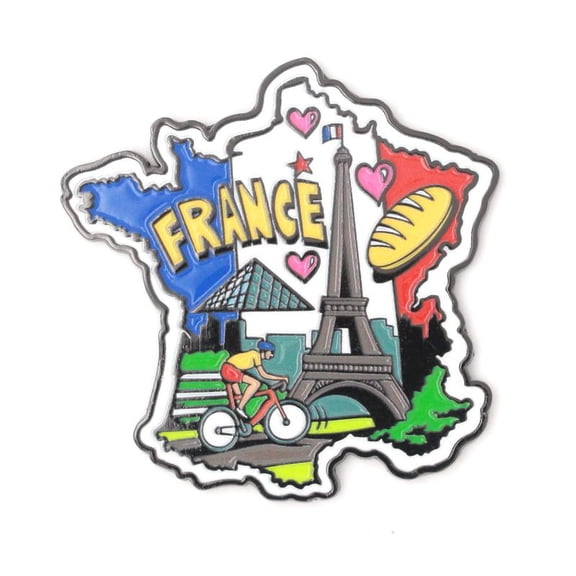 France Map and National Flag Colors Inspired Fridge Magnet