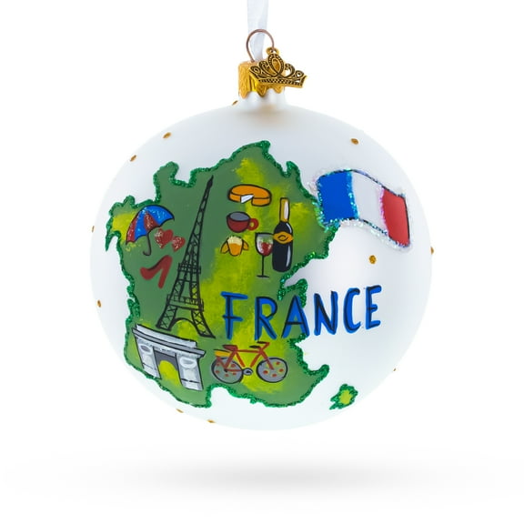 France Landmarks and Symbols Glass Ball Christmas Ornament 4 Inches