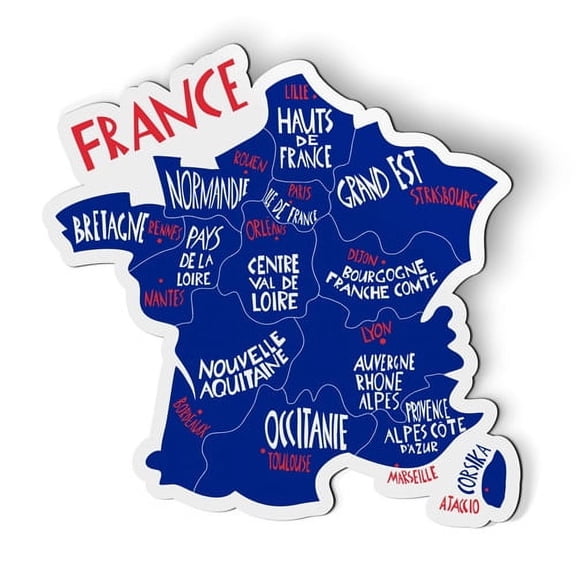 France Map with Regions - 5" Magnet for Car Locker Refrigerator
