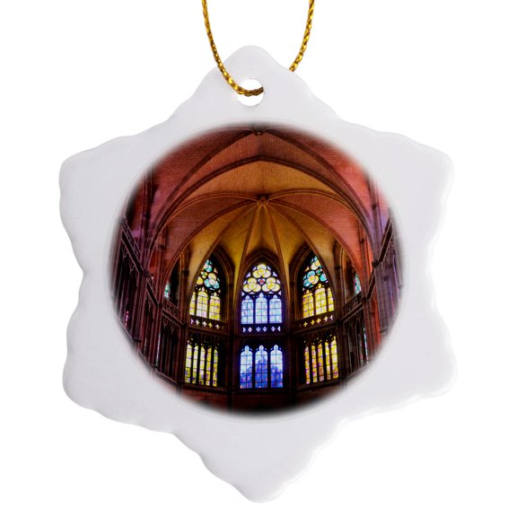 3drose, France, Nievre. Vaulted Ceiling, Nevers Cathedral, 3 inch Snowflake Porcelain Ornament