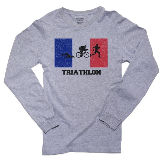 France Olympic - Triathlon - Flag - Silhouette Men's Long Sleeve Grey T-Shirt