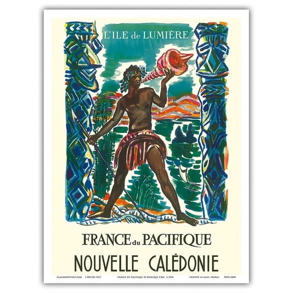 France of the Pacific - New Caledonia - L’ile de Lumiére (The Island of Light) - Vintage Travel Poster by Monique Cras c.1954 - Master Art Print (Unframed) 9in x 12in
