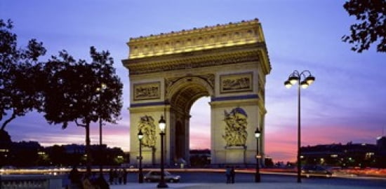 France Paris Arc de Triomphe night Canvas Art - Panoramic Images (24 x 12)