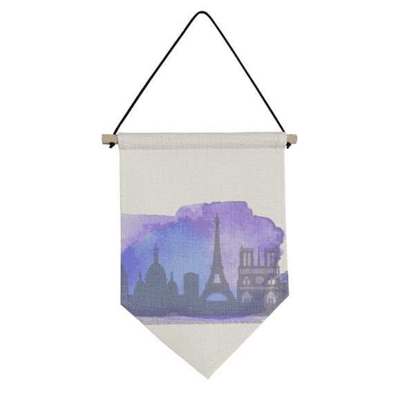 France Paris Eiffel Tower Blue Watercolor Canvas Flag Hanging Wall Art Decor Banner