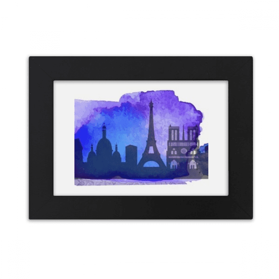 France Paris Eiffel Tower Blue Watercolor Desktop Photo Frame Ornaments Picture Art Painting