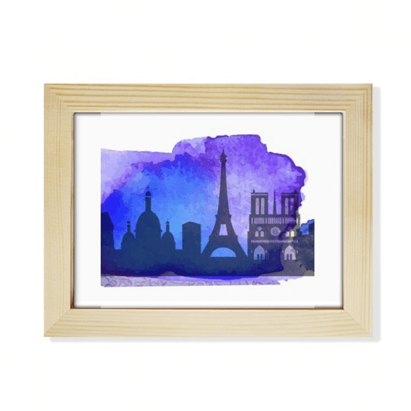 France Paris Eiffel Tower Blue Watercolor Desktop Photo Frame Picture Art Decoration Painting 6x8 inch