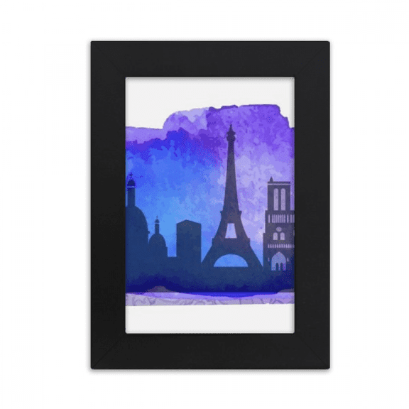 France Paris Eiffel Tower Blue Watercolor Desktop Photo Frame Picture Display Art Painting Exhibit