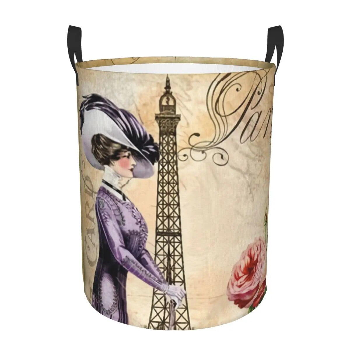 France Paris Eiffel Tower Laundry Hamper Large Storage Basket Flower