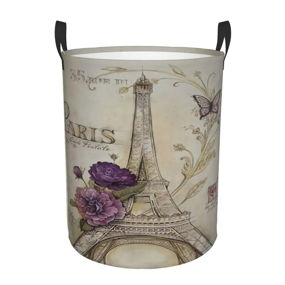 France Paris Eiffel Tower Laundry Hamper Large Storage Basket Flower
