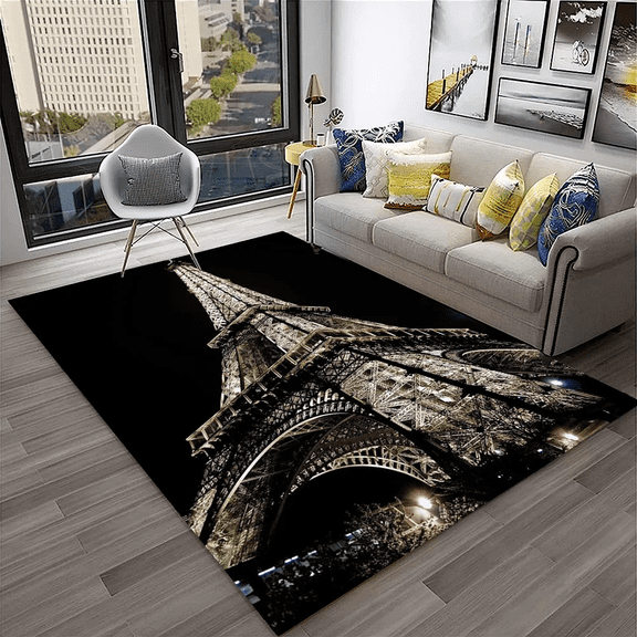 France Paris Eiffel Tower Retro Carpet Rug for Home Living Room Bedroom Sofa Doormat Decor Area Rug Non-slip Floor Mat