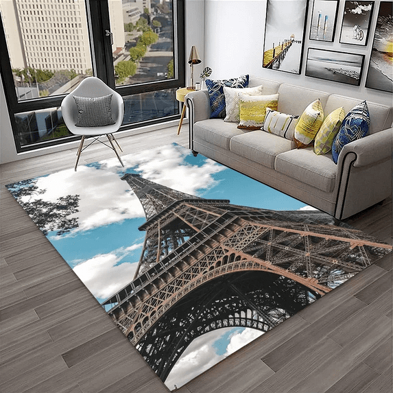 France Paris Eiffel Tower Retro Carpet Rug for Home Living Room Bedroom Sofa Doormat Decor Area Rug Non-slip Floor Mat