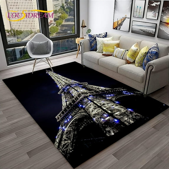 France Paris Eiffel Tower Retro Carpet Rug for Home Living Room Bedroom Sofa Doormat r Kids Play Area Rug Non-slip Floor Mat