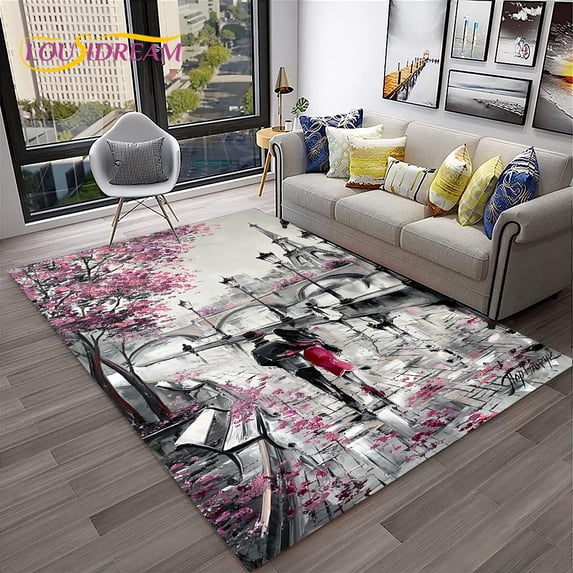 France Paris Eiffel Tower Retro Carpet Rug for Home Living Room Bedroom Sofa Doormat r Kids Play Area Rug Non-slip Floor Mat
