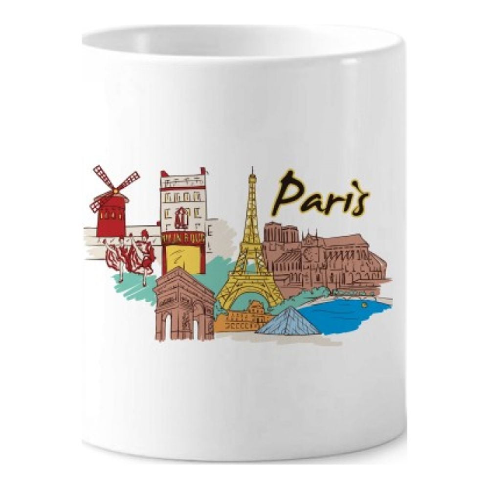 France Paris Eiffel Tower Watercolor Toothbrush Pen Holder Mug Cerac Stand Pencil Cup
