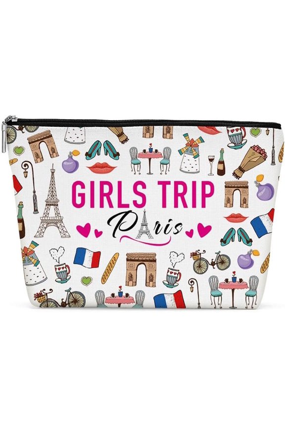 France Paris Girls Trip Makeup Bag, Paris Souvenir Lovers Travel Vacation Bag for Women Bestie Sister Mom Girls Birthday Bachelorette Party Friendship