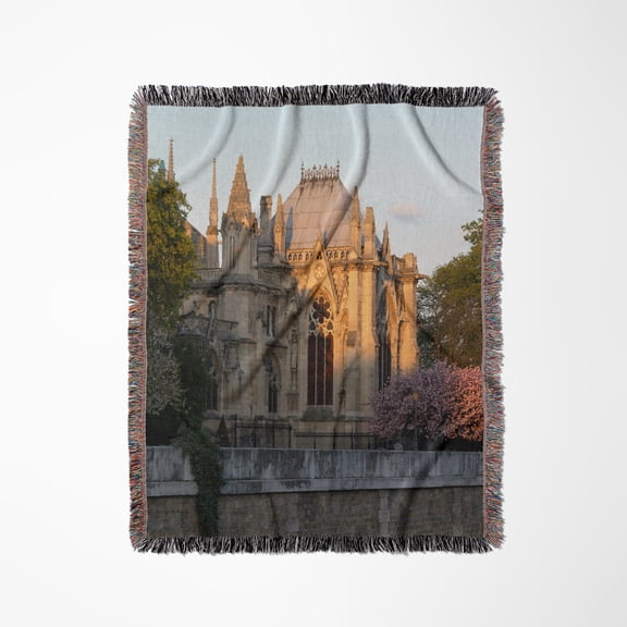 France, Paris. Notre Dame Cathedral From The Seine River, Woven Blanket