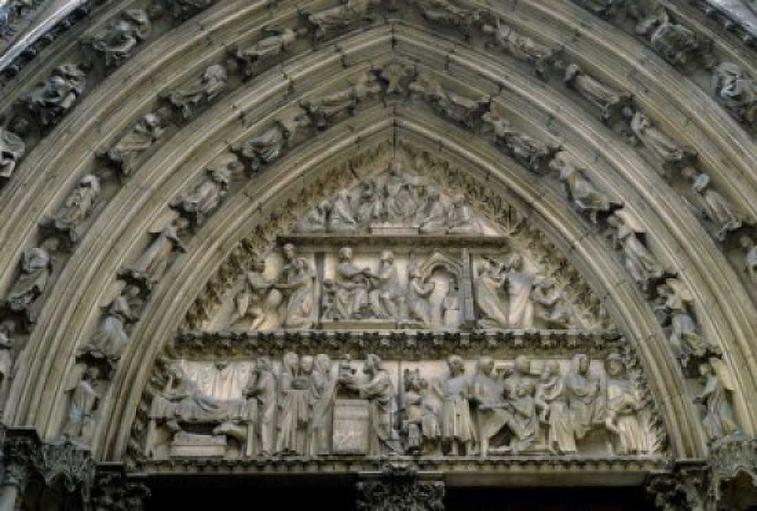 France Paris Notre Dame de Paris Cathedral Detail of facade Canvas Art - (24 x 36)