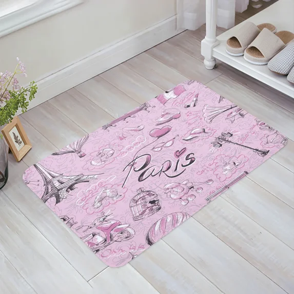 France Paris Pink Retro Eiffel Tower Kitchen Floor Mat Living Room Decor Carpet Home Hallway Entrance Doormat Anti Slip Rug