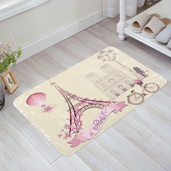 France Paris Pink Retro Eiffel Tower Kitchen Floor Mat Living Room Decor Carpet Home Hallway Entrance Doormat Anti Slip Rug