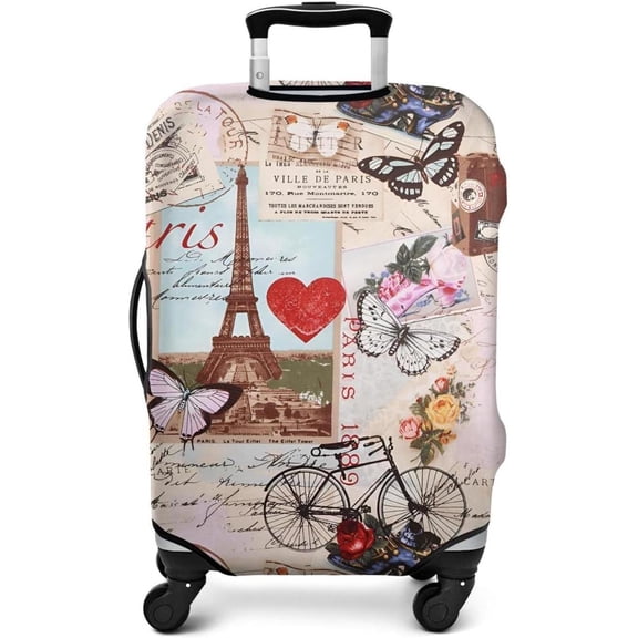 France Paris Tower Thick Trolley Luggage Protective Cover Eiffef Tower Pattern Elastic Suitcase Cover Fit 22-24 Inch Luggage