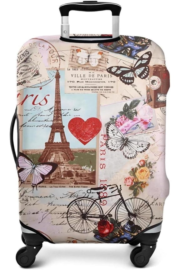 France Paris Tower Thick Trolley Luggage Protective Cover Eiffef Tower Pattern Elastic Suitcase Cover Fit 22-24 Inch Luggage