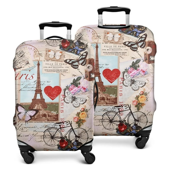 France Paris Tower Thick Trolley Luggage Protective Cover Eiffef Tower Pattern Elastic Suitcase Cover Fit 22-24 Inch Luggage