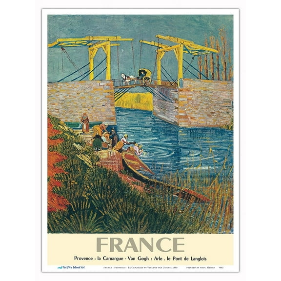 France - Provence - La Camargue - Langlois Bridge at Arles with Women Washing - Vintage Travel Poster by Vincent van Gogh c.1888 - Master Art Print (Unframed) 9in x 12in