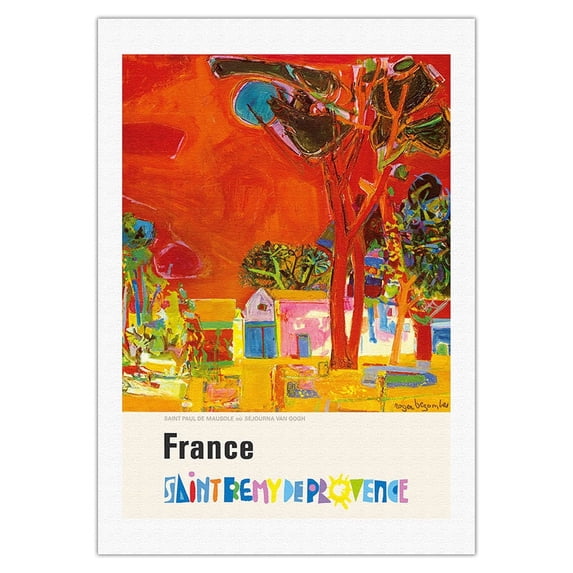France - Provence St. Remy - St. Paul Monastery (Resting Place Van Gogh) - Vintage Travel Poster by Roger Bezombes c.1970s - Fine Art Rolled Canvas Print 27in x 40in