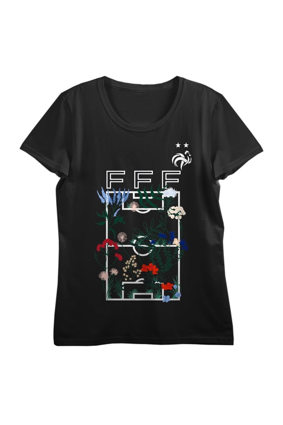 France Soccer Federation FFF Flowers & Plants Women's Black Crew Neck Short Sleeve T-shirt - 3XL