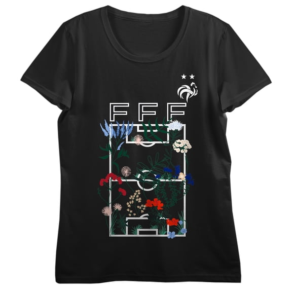 France Soccer Federation FFF Flowers & Plants Women's Black Crew Neck Short Sleeve T-shirt - XXL