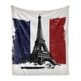 thumbnail image 1 of France Soft Flannel Fleece Throw Blanket, Grunge Weathered Design National French Flag with Eiffel Tower, Cozy Plush for Indoor and Outdoor Use, 70" x 90", Coconut Vermilion, by Ambesonne, 1 of 6