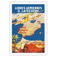thumbnail image 1 of France - Spain - Morocco - Lignes Aeriennes (Aéropostale) - Vintage Airline Travel Poster c.1920 - Fine Art Rolled Canvas Print 27in x 40in, 1 of 4