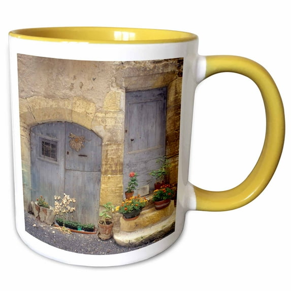 3drose, France St Come Doit, Stone Building, Wooden Doors - Eu09 Ajn0006 - Alison Jones, 11oz Two-tone Yellow Mug