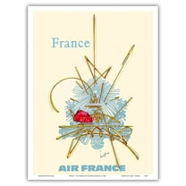 France - Sun King and Eiffel Tower - Vintage Airline Travel Poster by Georges Mathieu c.1968 - Master Art Print (Unframed) 9in x 12in